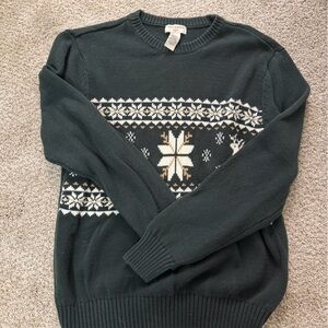 Dockers Dark Green Crewneck Sweater with White and Tan Fair Isle
